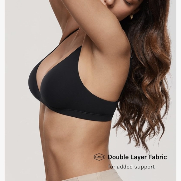 NWT INLYRIC Women's Inbarely Triangle Bralette Plunge Unlined Black Seamless Bra - Picture 4 of 12